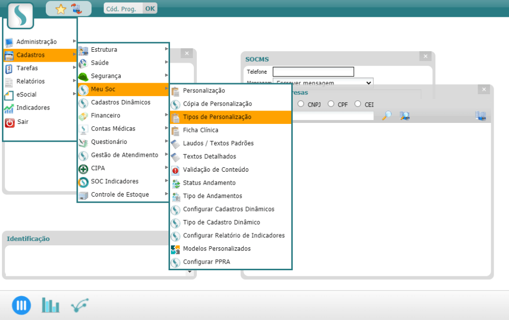 Tela de Tipos de Personalização - SOC